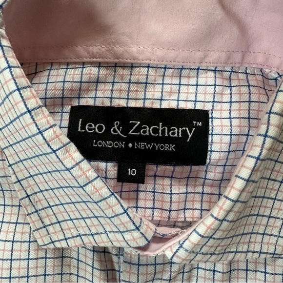 Leo & Zachary Blue and Pink Windowpane Plaid Button Down Shirt - Picture 3 of 5